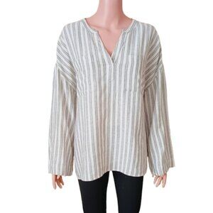 Madewell Lakeline Popover Top XXL Gray Striped Linen Blend Pullover Shirt